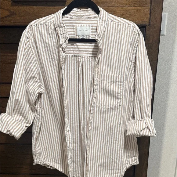 American Eagle Outfitters Tan and White Striped Blouse - Picture 1 of 2